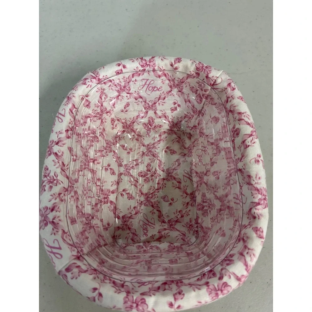 Longaberger Horizon of Hope Basket‎ Whitewash Wood Lid Pink Floral Liner